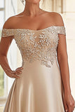 Off The Shoulder Champagne A Line Mother of the Bride Dress with Applique