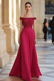 Red Off the Shoulder A-Line Maxi Formal Dress