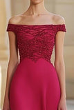 Red Off the Shoulder A-Line Maxi Formal Dress