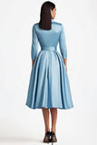 3/4 Sleeves A-Line Dusty Sage Knee Length Formal Dress with Sash