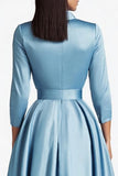 3/4 Sleeves A-Line Dusty Sage Knee Length Formal Dress with Sash