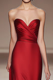 Red Strapless Satin Sheath Evening Formal Dress
