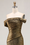 Sparkly Metallic Golden Long Sheath Prom Dress with Slit