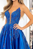 Royal Blue Ball Gown Satin Maxi Prom Dress with Appliques