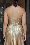 Metallic Gold Strapless Plus Size Sweetheart A Line Long Prom Dress