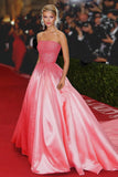 Sparkly Pink Ball Gown Strapless Beaded Long Formal Dress