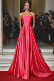 Watermelon A Line Strapless Satin Long Formal Dress