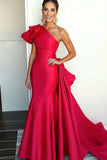 Watermelon One Shoulder Sheath Red Carpet Dress with Cape
