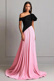 Elegant Black Pink One Shoulder A Line Red Carpet Dress