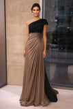 Black Brown Sheath One Shoulder Ruched Red Carpet Dress