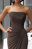 Coffee Strapless Sheath Ruched Floor Length Red Carpet Dress