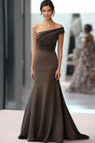 Coffee One Shoulder Ruched Floor Length Red Carpet Dress
