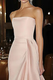 Pink Strapless Satin Sheath Red Carpet Dress with Ruffles