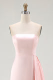 Pink Strapless Sheath Satin Red Carpet Dress with Ruffles