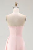 Pink Strapless Sheath Satin Red Carpet Dress with Ruffles