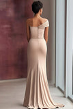 Light Khaki One Shoulder Sheath Ruched Red Carpet Dress