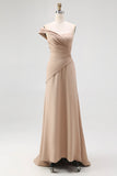 Light Khaki One Shoulder Sheath Ruched Red Carpet Dress