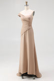 Maxi Light Khaki Sheath One Shoulder Ruched Red Carpet Dress