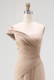 Light Khaki One Shoulder Sheath Ruched Red Carpet Dress