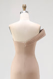 Light Khaki One Shoulder Sheath Ruched Red Carpet Dress