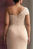 Maxi Light Khaki Sheath Plus Size One Shoulder Ruched Red Carpet Dress