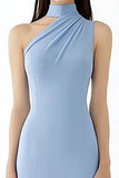 Halter Sheath Light Blue Crepe Floor Length Red Carpet Dress