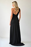 Simple Black One Shoulder Sheath Long Black Tie Dress with Slit