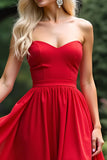 Strapless Red Sweetheart A Line Long Prom Dress
