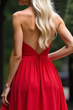 Strapless Red Sweetheart A Line Long Prom Dress
