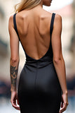 Mermaid Black Spaghetti Straps Backless Long Prom Dress