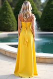 Yellow Sweetheart Sheath Floor Length Bridesmaid Dress with Slit