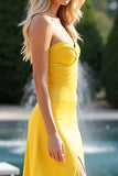 Yellow Sweetheart Sheath Floor Length Bridesmaid Dress with Slit