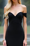 Elegant Off the Shoulder Black Sheath Long Bridesmaid Dress