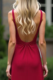 V-Neck Spaghetti Straps Burgundy A Line Long Bridesmaid Dress