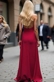 Halter Burgundy Backless Floor Length Bridesmaid Dress