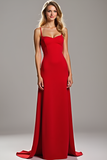 Elegant Sheath Red Spaghetti Straps Long Bridesmaid Dress
