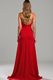 Elegant Sheath Red Spaghetti Straps Long Bridesmaid Dress