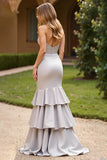 Silver Mermaid Sweetheart Tiered Maxi Prom Dress