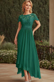 Dark Green Appliqued A Line Asymmetrical Mother of the Bride Dress