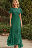Dark Green Sheath Appliques Ruffled Long Mother of the Bride Dress