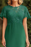 Dark Green Sheath Appliques Ruffled Long Mother of the Bride Dress