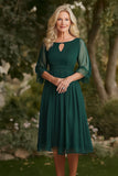 Dark Green A Line Keyhole Knee Length Mother of the Bride Dress