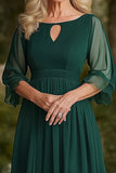 Dark Green A Line Keyhole Knee Length Mother of the Bride Dress