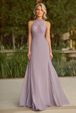 Lilac A Line Halter Lace  Applique Long Mother of the Bride Dress