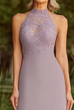 Lilac A Line Halter Lace  Applique Long Mother of the Bride Dress