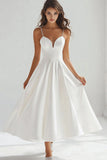 White Spaghetti Straps A Line Long Graduation Dress