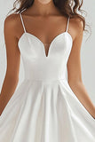 White Spaghetti Straps A Line Long Graduation Dress
