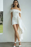 White Off the Shoulder Bodycon Short Graduation Dress with Ruffles