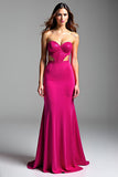 Fuchsia Sheath Cut Out Strapless Backless Long Prom Dress