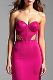Fuchsia Sheath Cut Out Strapless Backless Long Prom Dress